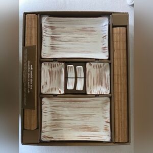 Suki Sushi Dish Set 8-Piece w/ Bamboo Placemats Chopsticks & Rests